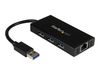 StarTech.com USB 3.0 Hub with Gigabit Ethernet Adapter - 3 Port - NIC - USB Network / LAN Adapter - Windows & Mac Compatible (ST3300GU3B) - hub - 3 ports_thumb_2