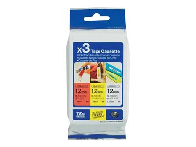 Brother Laminated Tape Multipack TZe31M3 - 12 mm x 8 m - Black on White / Black on Red / Black on Yellow_1