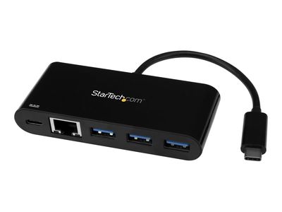StarTech.com 3 Port USB-C Hub with Gigabit Ethernet & 60W Power Delivery Passthrough Laptop Charging, USB-C to 3x USB-A (USB 3.0 SuperSpeed 5Gbps), USB 3.1/USB 3.2 Gen 1 Type-C Adapter Hub - Windows/macOS/Linux (HB30C3AGEPD) - hub - 3 ports_thumb