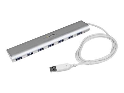 StarTech.com 7 Port Compact USB 3.0 Hub with Built-in Cable - Aluminum USB Hub - Silver USB3 Hub with 20W Power Adapter (ST73007UA) - USB peripheral sharing switch - 7 ports_thumb