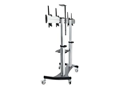 StarTech.com Dual TV Cart for 37-60in VESA TVs up to 110lb (50kg) each, Height Adjustable TV Mount, Mobile Display Cart w/ Webcam & Equipment Shelves, Lockable Casters, TV Cart on Wheels - Rolling TV Stand (STNDMTVDUO) cart - for 2 monitors / curved monit_9
