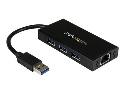 StarTech.com USB 3.0 Hub with Gigabit Ethernet Adapter - 3 Port - NIC - USB Network / LAN Adapter - Windows & Mac Compatible (ST3300GU3B) - hub - 3 ports_2
