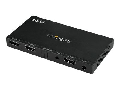 StarTech.com 2-Port HDMI Splitter (1x2), 4K 60Hz UHD HDMI 2.0 Audio Video Splitter w/ Scaler & Audio Extractor (3.5mm/SPDIF), Dual HDMI Splitter (1-In 2-Out), EDID Copy, TV/Projector - Supports HDCP 2.2 (ST122HD20S) - video/audio splitter - 2 ports_4
