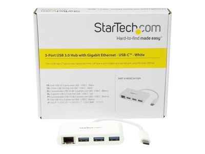 StarTech.com 3 Port USB 3.0 Hub plus Gigabit Ethernet - USB-C - Weiß - USB Hub with GbE - USB C Hub - USB Typ-C Hub - USB 3 Hub - Hub - 3 Anschlüsse_thumb