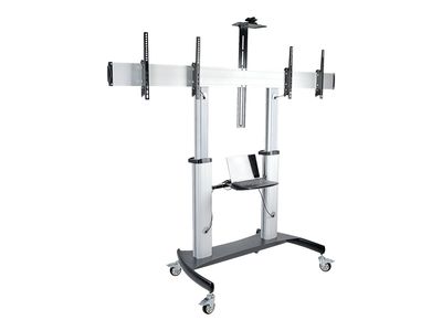 StarTech.com Dual TV Cart for 37-60in VESA TVs up to 110lb (50kg) each, Height Adjustable TV Mount, Mobile Display Cart w/ Webcam & Equipment Shelves, Lockable Casters, TV Cart on Wheels - Rolling TV Stand (STNDMTVDUO) cart - for 2 monitors / curved monit_5