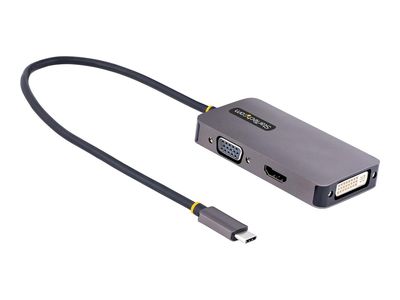 StarTech.com USB C Video Adapter, USB C to HDMI DVI VGA Adapter, Up to 4K 60Hz, Aluminum, Multiport Video Display Adapter for Laptops, Thunderbolt 3/4 Compatible, USB Type C Monitor Adapter - USB C Travel Adapter (118-USBC-HDMI-VGADVI) - Dockingstation -_1