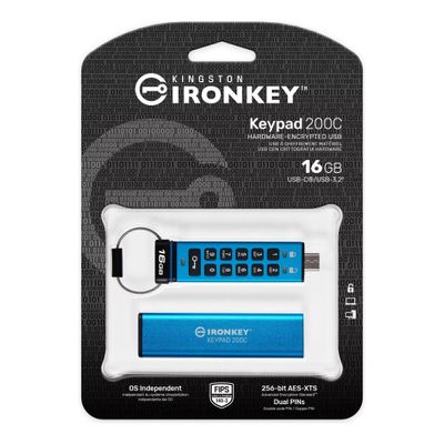 Kingston hardware-encrypted USB flash drive IronKey 200C - USB-C 3.2 Gen 1 - 16 GB - blue_4