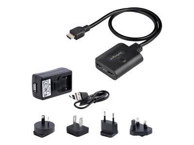 StarTech.com 2-Port HDMI Splitter, 4K 60Hz HDMI 2.0 Video, 4K HDMI Splitter 1 In 2 Out, 1x2 HDMI Display/Output Splitter, HDR/HDCP - 20in (50cm) Built-in HDMI Cable, Powered via USB or Included Power Supply (HDMI-SPLITTER-4K60UP) - video/audio splitter -_thumb