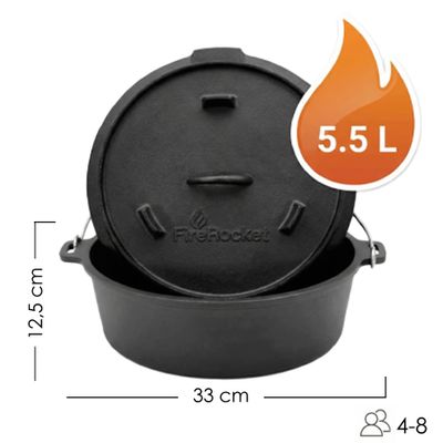 FireRocket 6qt 5,5 L Dutch Oven flach_2