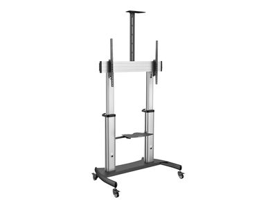 StarTech.com Mobile TV Stand, Heavy Duty TV Cart for 60-100" Display (100kg/220lb), Height Adjustable Rolling Flat Screen Floor Standing on Wheels, Universal Television Mount w/Shelves - W/ 2 equipment shelves cart - for flat panel - black, silver_3