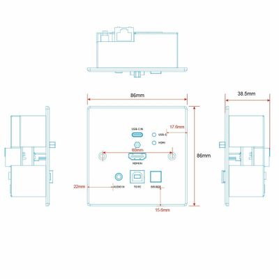 Lindy 150m Cat.6 HDMI 4K60 & Type C HDBaseT UK Wall Plate KVM Extender, Transmitter_6