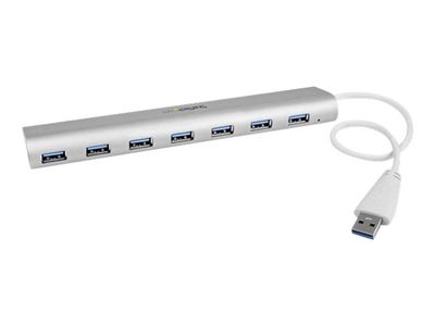 StarTech.com 7 Port Compact USB 3.0 Hub with Built-in Cable - Aluminum USB Hub - Silver USB3 Hub with 20W Power Adapter (ST73007UA) - USB peripheral sharing switch - 7 ports_4