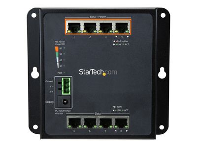 StarTech.com Industrial 8 Port Gigabit PoE Switch, 4 x PoE+ 30W, Power Over Ethernet, Hardened GbE Layer/L2 Managed Switch, Rugged High Power Gigabit Network Switch IP-30/-40C to +75C - Managed Network Switch (IES81GPOEW) - switch - 8 ports - managed_3