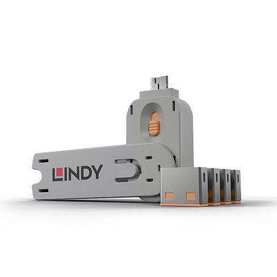 Lindy 40453 Schnittstellenblockierung Schnittstellenblockierung + Schlüssel USB Typ-A Orange Acrylnitril-Butadien-Styrol (ABS) 5 Stück(e)_thumb