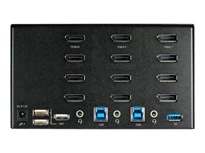 StarTech.com 2 Port Quad Monitor DisplayPort KVM Switch - 4K 60 Hz UHDR - DP 1.2 KVM Switch mit USB 3.0 Hub mit 2x USB 3.0(5 Gbit/s) und 4x USB 2.0 HID Anschlüssen, Audio - Hotkey - TAA (SV231QDPU34K) - KVM-/Audio-Switch - 2 Anschlüsse - TAA-konform_4