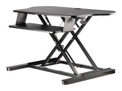 StarTech.com Eck-Sitz-Steh-Schreibtischaufsatz mit Tastaturablage - große Arbeitsfläche (89 x 53cm) - höhenverstellbarer, ergonomischer Tisch-Steharbeitsplatz (ARMSTSCORNR) - stehender Tischwandler - rechteckig - Schwarz_thumb