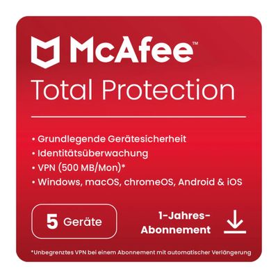 McAfee Total Protection 2018 5D 1Y Antivirus security German 5 license(s) 1 year(s)_thumb