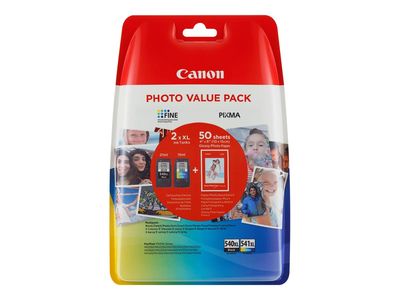 Canon PG-540 XL/CL-541XL Photo Value Pack - 2er-Pack - Hohe Ergiebigkeit - Schwarz, Farbe (Cyan, Magenta, Gelb) - Original - 50 Blatt - 100 x 150 mm - Tintenpatrone / Papierkit_thumb