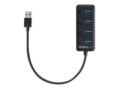 StarTech.com 4 Port USB 3.0 Hub, USB-A to 4x USB 3.0 Type-A with Individual On/Off Port Switches, SuperSpeed 5Gbps USB 3.1/USB 3.2 Gen 1, USB Bus Powered, Portable, 9.8" Attached Cable - Windows/macOS/Linux (HB30A4AIB) - hub - 4 ports_2