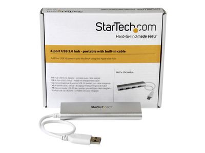 StarTech.com 4 Port Portable USB 3.0 Hub with Built-in Cable - Aluminum and Compact USB Hub (ST43004UA) - hub - 4 ports_2
