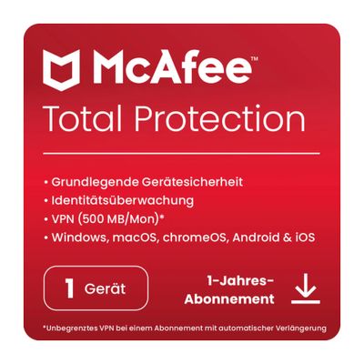 McAfee Total Protection 2018 1D 1Y Antivirus security German 1 license(s) 1 year(s)_thumb