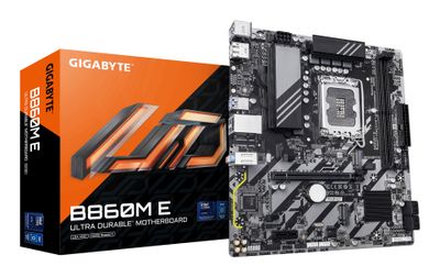 GIGABYTE B860M E Mainboard - Intel Core Ultra Series CPUs, 4+1+2 Phasen VRM, bis zu 8800MHz DDR5 (O.C), 2xPCIe 4.0 M.2, 1GbE LAN, USB 3.2 Gen 1_thumb