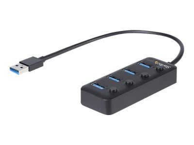 StarTech.com 4 Port USB 3.0 Hub, USB-A to 4x USB 3.0 Type-A with Individual On/Off Port Switches, SuperSpeed 5Gbps USB 3.1/USB 3.2 Gen 1, USB Bus Powered, Portable, 9.8" Attached Cable - Windows/macOS/Linux (HB30A4AIB) - hub - 4 ports_3