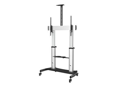StarTech.com Mobile TV Stand, Heavy Duty TV Cart for 60-100" Display (100kg/220lb), Height Adjustable Rolling Flat Screen Floor Standing on Wheels, Universal Television Mount w/Shelves - W/ 2 equipment shelves cart - for flat panel - black, silver_thumb