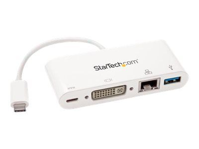 StarTech.com USB C Multiport Adapter to DVI-D (Digital) Video - 60W PD Passthrough/GbE/USB-A - Portable USB Type-C/Thunderbolt 3 Mini Dock - external video adapter - white_2