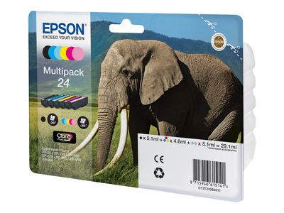 Epson 24 Multipack - 6er-Pack - Schwarz, Gelb, Cyan, Magenta, hellmagentafarben, hell Cyan - Original - Tintenpatrone (Alternative zu: Epson 24XL)_thumb