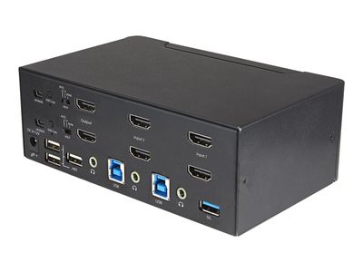 StarTech.com 2-Port Dual Monitor HDMI KVM-Switch - 4K 60Hz UHD HDR - Desktop 4K HDMI 2.0 KVM-Switch mit 2-Port USB 3.0 Hub (5 Gbit/s) und 4x USB 2.0 HID, Audio - Hotkey-Switching - TAA (SV231DHU34K6) - KVM-/Audio-Switch - 2 Anschlüsse - TAA-konform_4