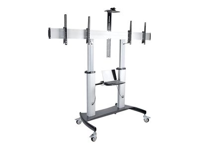 StarTech.com Dual TV Cart for 37-60in VESA TVs up to 110lb (50kg) each, Height Adjustable TV Mount, Mobile Display Cart w/ Webcam & Equipment Shelves, Lockable Casters, TV Cart on Wheels - Rolling TV Stand (STNDMTVDUO) cart - for 2 monitors / curved monit_8