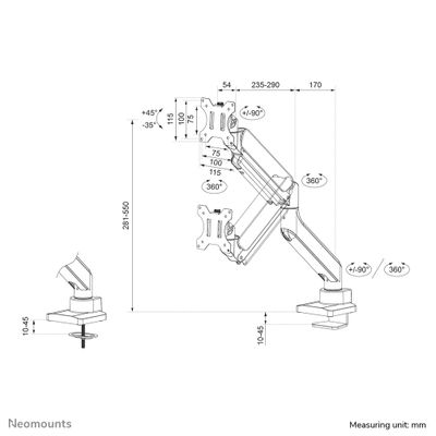 Neomounts DS70-450WH1 Monitor arm 17-42" - gas spring - Topfix - 180°-stop_20
