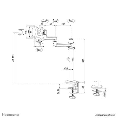 Neomounts DS60-425WH1 Monitor arm 17-27" - space saving_20