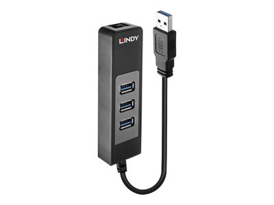 Lindy USB 3.1 Hub & Gigabit Ethernet Adapter - Netzwerk-/USB-Adapter - USB 3.1 Gen 1 - Gigabit Ethernet x 1 + USB 3.1 x 3_thumb