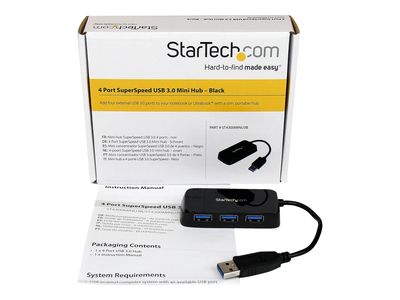 StarTech.com 4 Port USB 3.0 SuperSpeed Hub - Schwarz - Portabler externer Mini USB Hub mit eingebautem Kabel - Hub - 4 Anschlüsse_2