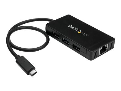 StarTech.com 3 Port USB C Hub with Ethernet - USB-C to 3x USB-A w/ Power Adapter & Gigabit Ethernet - Thunderbolt 3 Compatible - USB C Network Adapter (HB30C3A1GE) - hub - 3 ports_1
