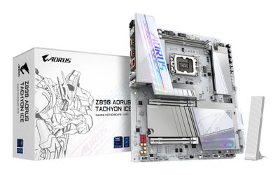 GIGABYTE Z890 AORUS TACHYON ICE Mainboard – Intel Core Ultra (Serie 2) Prozessoren, 18+1+2 Phasen VRM, bis zu 9500 MHz DDR5 (O.C), 1 x PCIe 5.0 + 3 x PCIe 4.0, Wi-Fi 7, 5 GbE LAN, USB 3.2 Gen 2x2_thumb