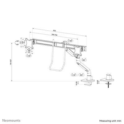Neomounts DS75S-950BL2 Monitorarm 17-32" - Gasfeder - Topfix - 180°-Stopp_20