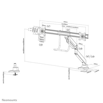 Neomounts NM-D775DXBLACK Monitor arm 10-32" - gas spring - Topfix - 180°-stop_18