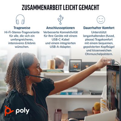 HP Poly Blackwire 3320 USB-C Stereo-Headset, für Microsoft Teams zertifiziert, + USB-C/A-Adapter_2