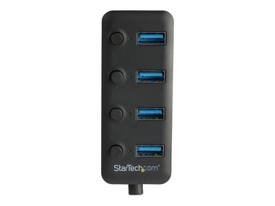 StarTech.com 4 Port USB 3.0 Hub, USB-A to 4x USB 3.0 Type-A with Individual On/Off Port Switches, SuperSpeed 5Gbps USB 3.1/USB 3.2 Gen 1, USB Bus Powered, Portable, 9.8" Attached Cable - Windows/macOS/Linux (HB30A4AIB) - hub - 4 ports_4