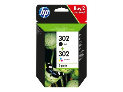 HP 302 - 2er-Pack - Schwarz, farbstoffbasiert dreifarbig - Original - Tintenpatrone_thumb