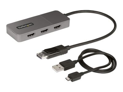 StarTech.com 3-Port MST Hub, DisplayPort to Triple HDMI Monitors, 4K 60Hz, DP 1.4 Multi-Monitor Video Adapter with 1ft (30cm) Built-in Cable, USB Powered, Windows Only - Multi-Stream Transport Hub (MST14DP123HD) - video/audio switch - 3 ports_thumb