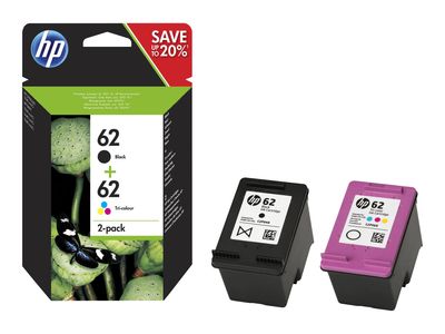 HP 62 Twin Pack - 2-pack - black, dye-based tricolor - original - ink cartridge_thumb
