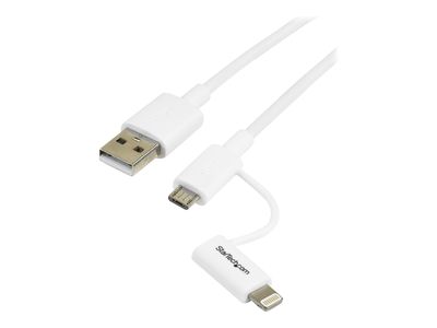 StarTech.com 1m Apple Lightning oder Micro USB auf USB Kabel für iPhone / iPad / iPod - Lade- / Sync-Kabel Apple MiFi Zertifiziert - Weiß - Lade-/Datenkabel - Lightning / USB - 1 m_thumb