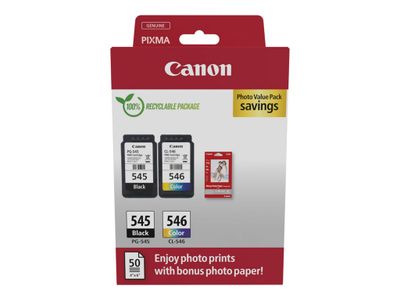 Canon Tintenpatrone / Papierkit PG-545 / CL-546 Value Pack - 2er-Pack - Schwarz, Farbe (Cyan, Magenta, Gelb)_thumb