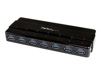 StarTech.com 7 Port USB 3.0 SuperSpeed Hub - USB 3 Hub Netzteil / Stromanschluss und Kabel - Schwarz - Hub - 7 Anschlüsse_1