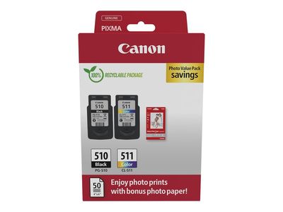 Canon Tintenpatrone / Papierkit PG-510/CL-511 Photo Paper Value - 2er-Pack - Schwarz, Farbe (Cyan, Magenta, Gelb)_thumb