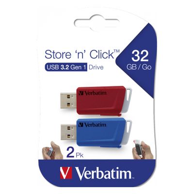 Verbatim USB-Stick Store 'n' Click - USB 3.2 Gen. 1 - 2 x 32 GB - Blau/Rot_thumb